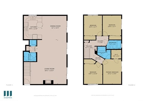 Floor plan for 4 beds, 2.5 baths, 1800 sqft